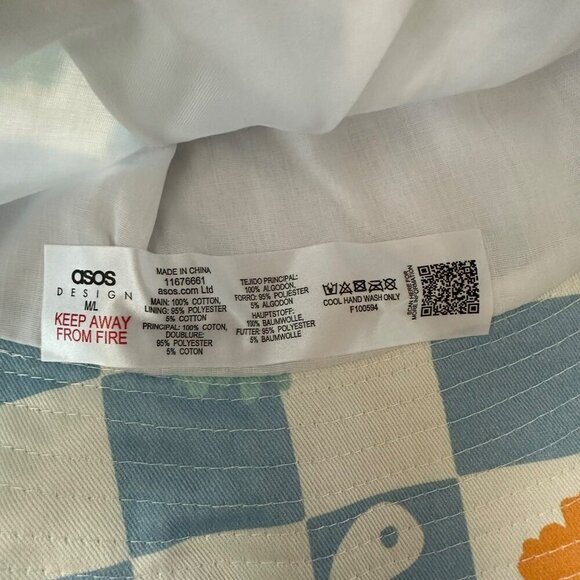 ASOS Bucket Hat Blue & White Checkered With Floral & Yin-Yang Print Size M/L - Picture 4 of 7